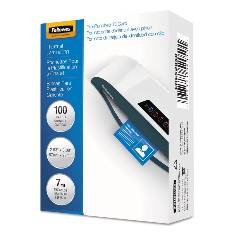 Fellowes 52050 Glossy Pouches  ID Tag Punched 7 mil 100 Pack