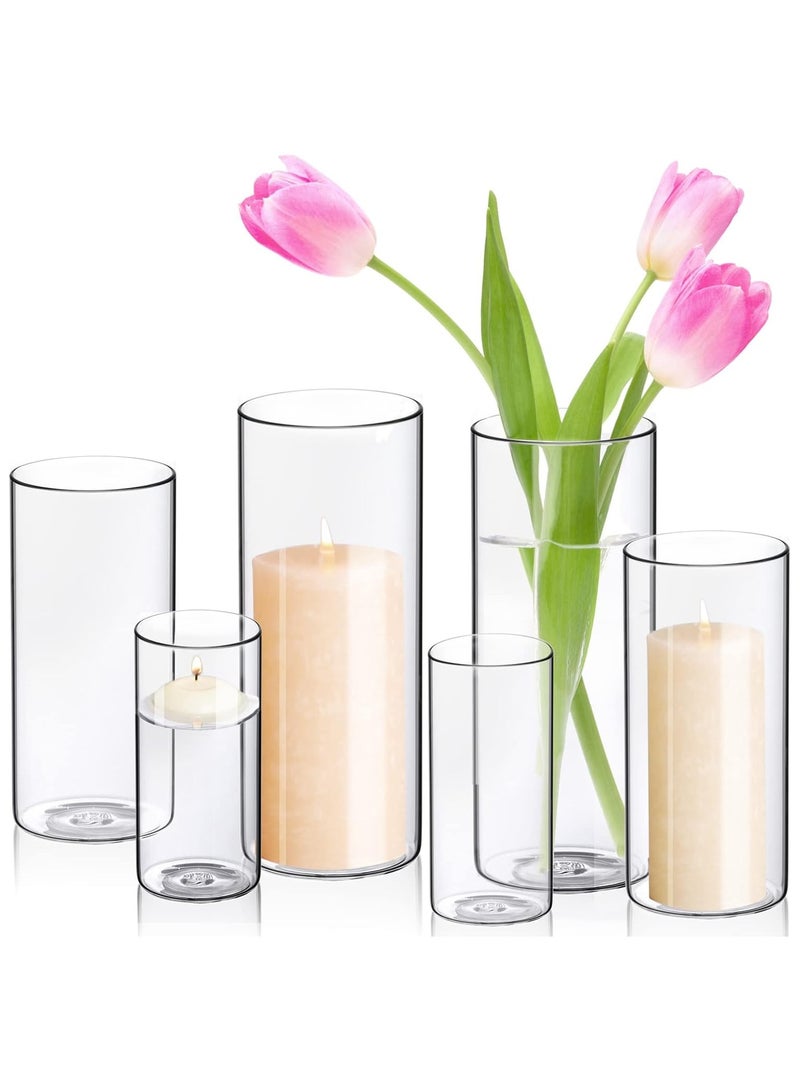 HOME ZONE Set of 6 Decorative Cylindrical Vase Clear (S+M+L) - Image 1