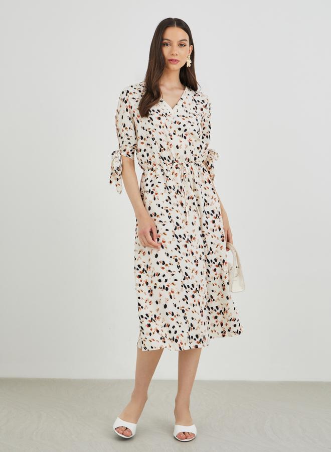 تايك تو فستان ميدي بطبعة حرف  مع تفاصيل ربط - Image 2