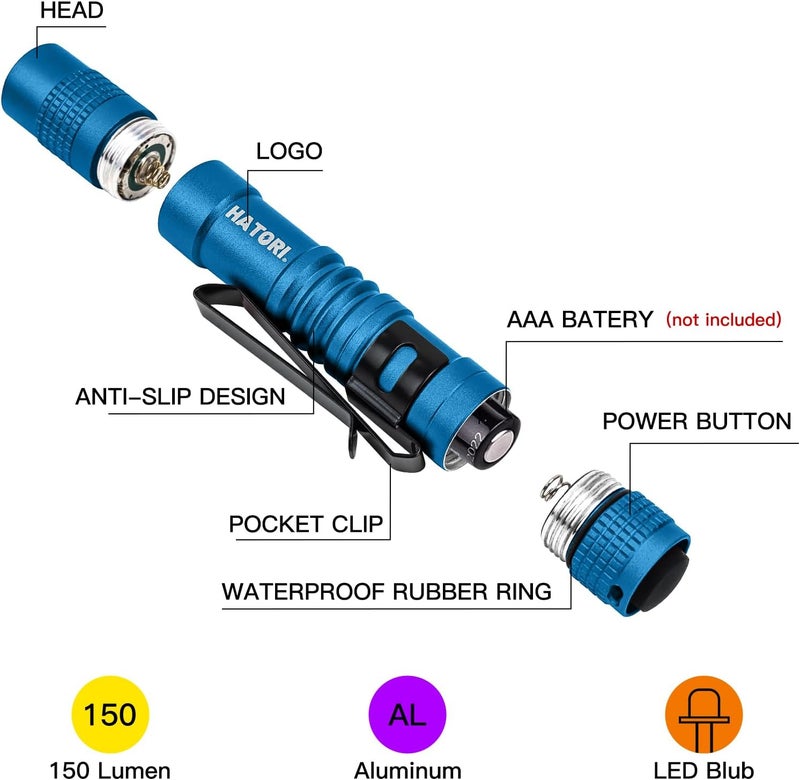 Hatori Led Flashlight Small Super Bright Handheld Flashlights High Lumens Mini Pocket Pen Light for Camping Emergencies Outdoor EDC Tactical Flashlights (1 Pack) - Image 2