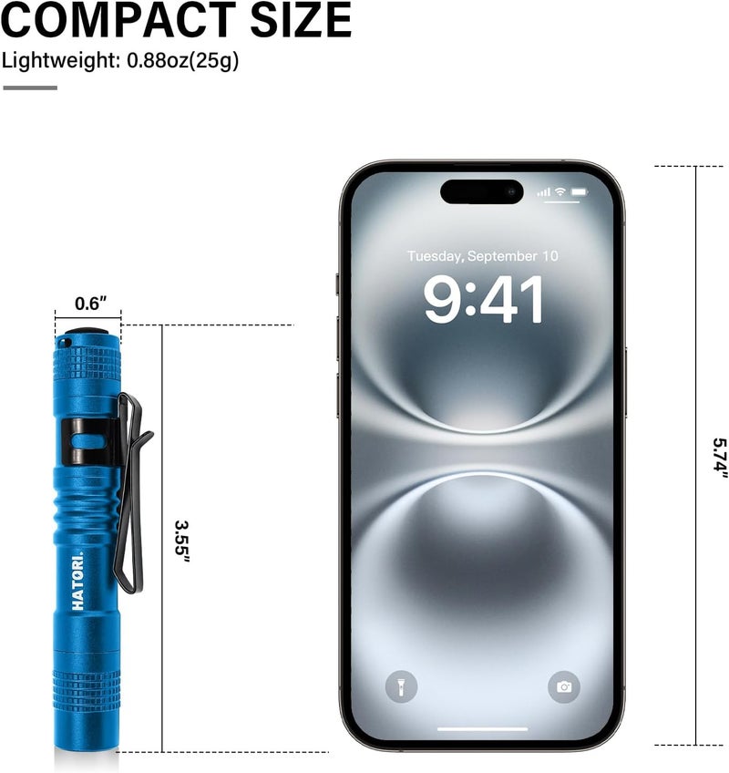Hatori Led Flashlight Small Super Bright Handheld Flashlights High Lumens Mini Pocket Pen Light for Camping Emergencies Outdoor EDC Tactical Flashlights (1 Pack) - Image 3