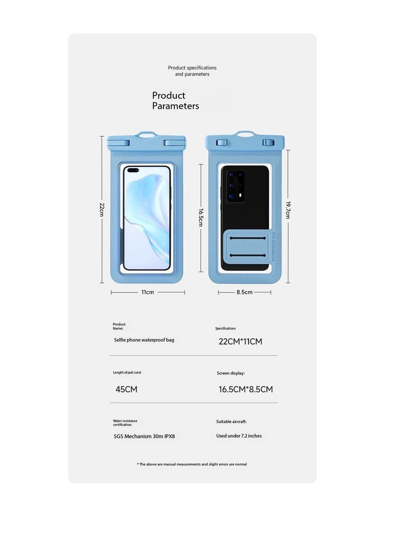 CityRiya-Long 2Pcs Waterproof Phone Pouch Set,Touch-Sensitive Underwater Dry Bag, IPX8 Certified Universal Phone Protector for Phones up to 7.2'' - Perfect for Swimming, Diving, Beach, Hot Spring, Water Park, Cruise, Snorkeling, Boating, Rafting & Water Sports Adventures(ZP21,Blue)  - Image 2