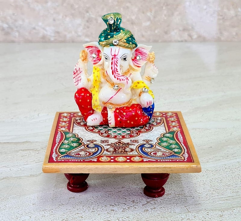 ESPLANADE Marble Chowki with Ganesh Ganesha Ganpati Murti Idol Statue Sculpture Pooja Idols Home Decor Small Size - Image 2