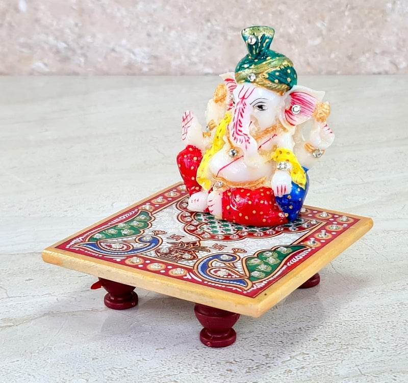 ESPLANADE Marble Chowki with Ganesh Ganesha Ganpati Murti Idol Statue Sculpture Pooja Idols Home Decor Small Size - Image 4