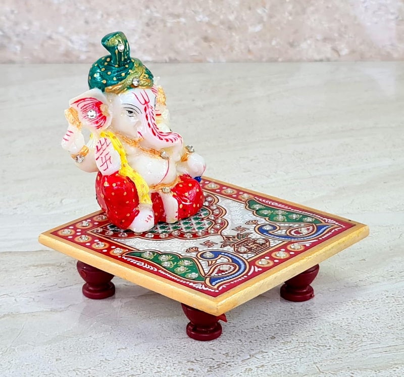 ESPLANADE Marble Chowki with Ganesh Ganesha Ganpati Murti Idol Statue Sculpture Pooja Idols Home Decor Small Size - Image 3