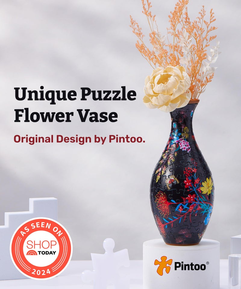 Pintoo 3D Puzzle Vase Unique Flower Vase Made by 160 Curved Plastic Puzzle Pieces House Warming Gift for Flower Arrangements and Home Decoration  S1031 Classic Elegant Floral Print - Image 3