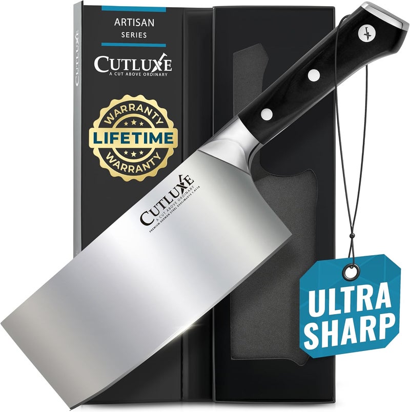 Cutluxe Cleaver Knife - 7" Meat Cleaver, Butcher Knife for Meat Cutting – German Steel Blade, Full Tang, Ergonomic Handle Design – Artisan Series - Image 1