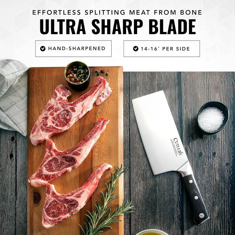 Cutluxe Cleaver Knife - 7" Meat Cleaver, Butcher Knife for Meat Cutting – German Steel Blade, Full Tang, Ergonomic Handle Design – Artisan Series - Image 3