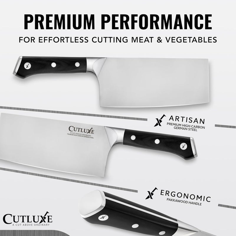 Cutluxe Cleaver Knife - 7" Meat Cleaver, Butcher Knife for Meat Cutting – German Steel Blade, Full Tang, Ergonomic Handle Design – Artisan Series - Image 2