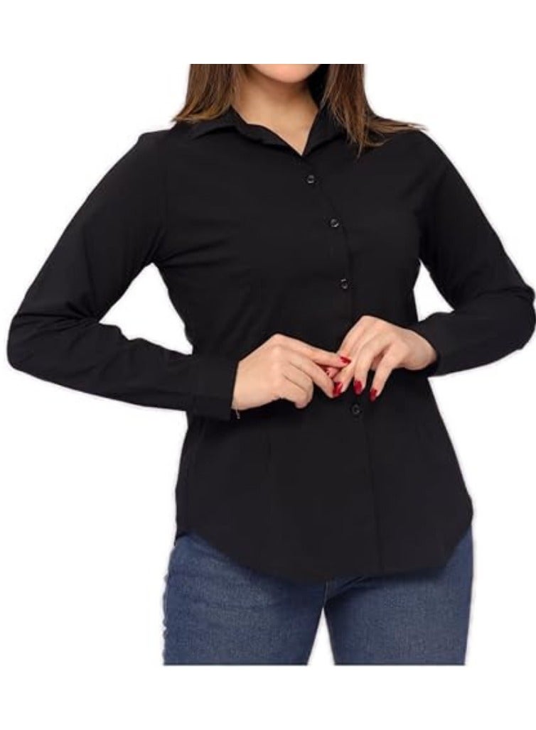 Jessica Fashion Jessica Women's Black Long Sleeve Shirt – Soft Stretch Fabric, Classic Fit  - Image 2