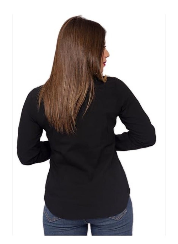 Jessica Fashion Jessica Women's Black Long Sleeve Shirt – Soft Stretch Fabric, Classic Fit  - Image 3