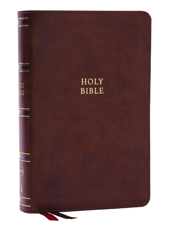 ترجمة الملك جيمس الجديدة، الكتاب المقدس ذو العمود الواحد، آية بآية، بني جلد صناعي، حروف حمراء، طباعة مريحة (مؤشر بالإبهام) - Image 1