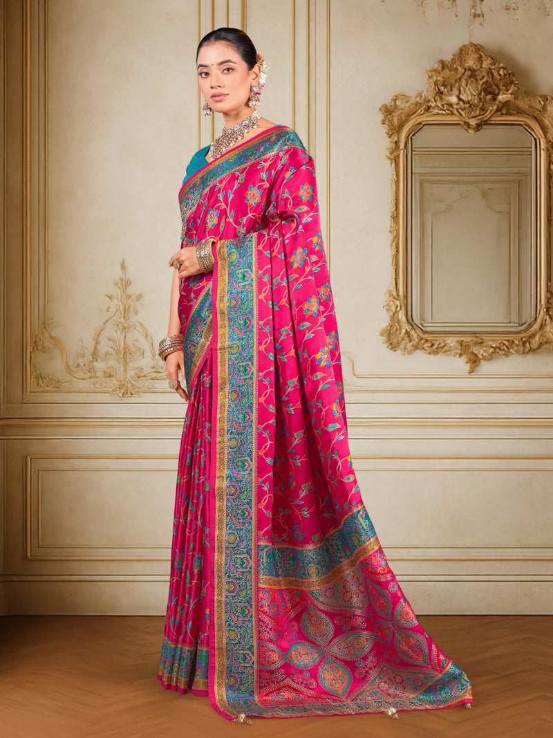 Glory Sarees Women’s Luxurious Dola Satin Pure Silk Original Saree Position Print Work Madhubani Inspired Motifs Banarasi Kanjivaram Style Saree With Blouse Piece (Elegant105_Pink) - Image 2