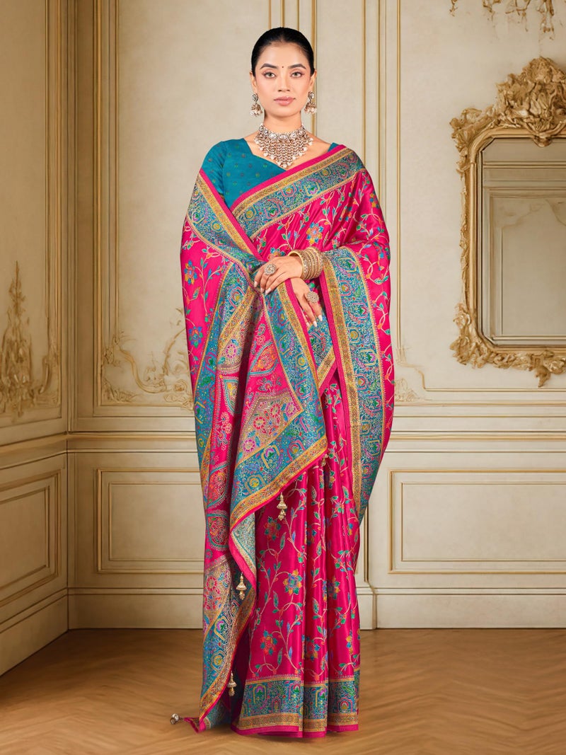 Glory Sarees Women’s Luxurious Dola Satin Pure Silk Original Saree Position Print Work Madhubani Inspired Motifs Banarasi Kanjivaram Style Saree With Blouse Piece (Elegant105_Pink) - Image 5
