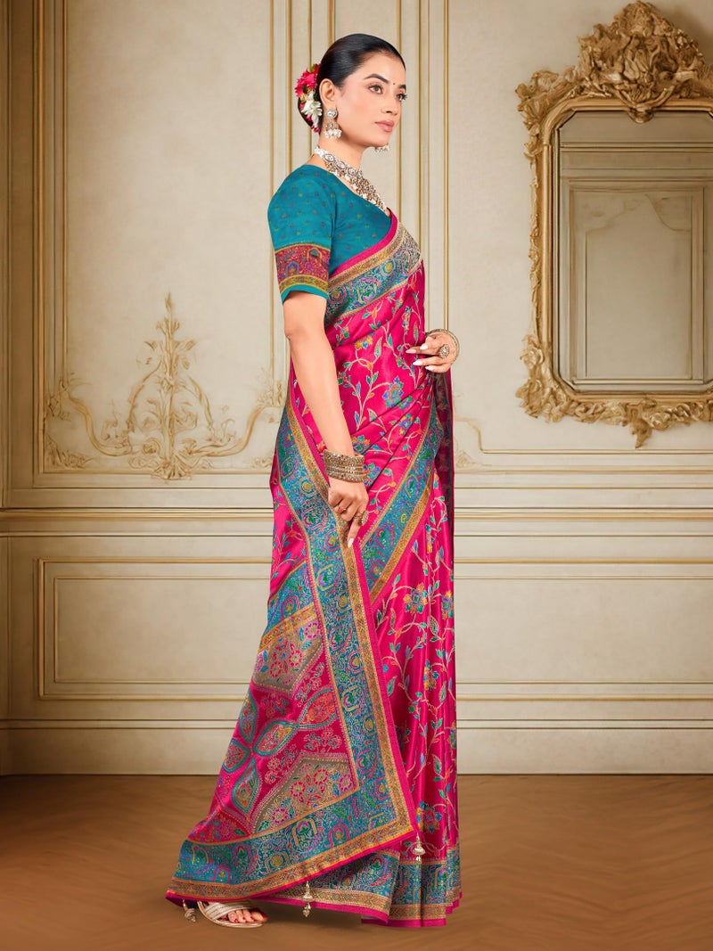 Glory Sarees Women’s Luxurious Dola Satin Pure Silk Original Saree Position Print Work Madhubani Inspired Motifs Banarasi Kanjivaram Style Saree With Blouse Piece (Elegant105_Pink) - Image 4