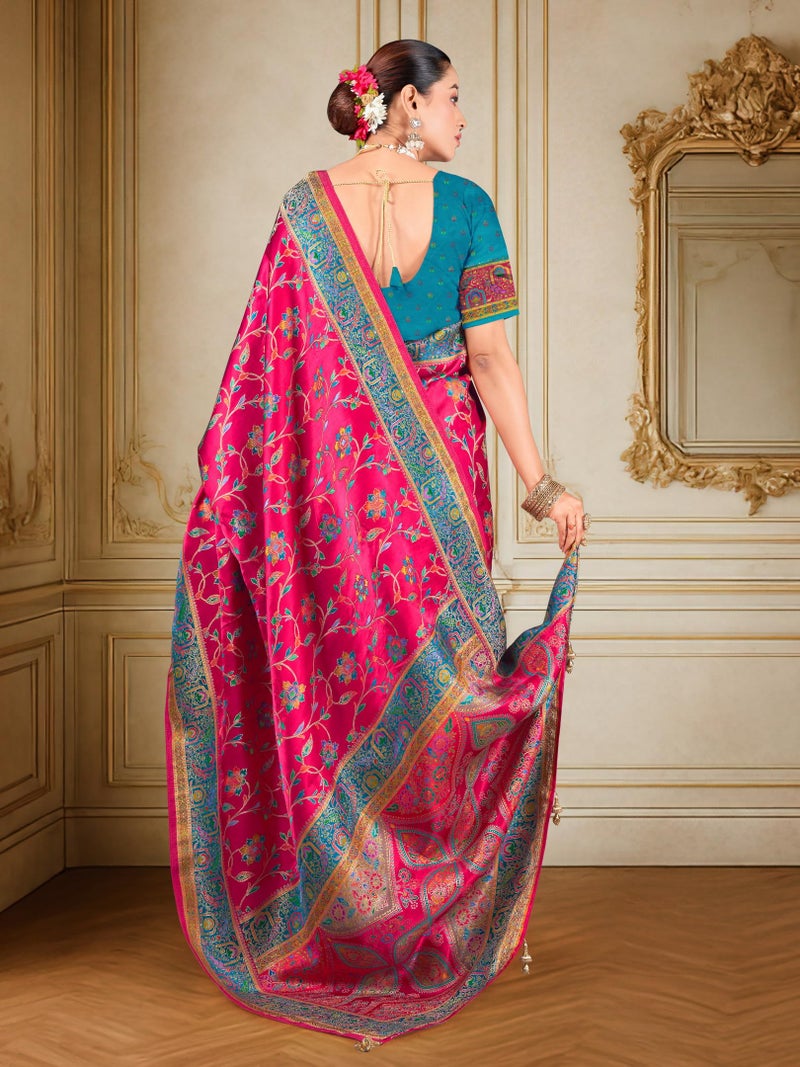 Glory Sarees Women’s Luxurious Dola Satin Pure Silk Original Saree Position Print Work Madhubani Inspired Motifs Banarasi Kanjivaram Style Saree With Blouse Piece (Elegant105_Pink) - Image 3