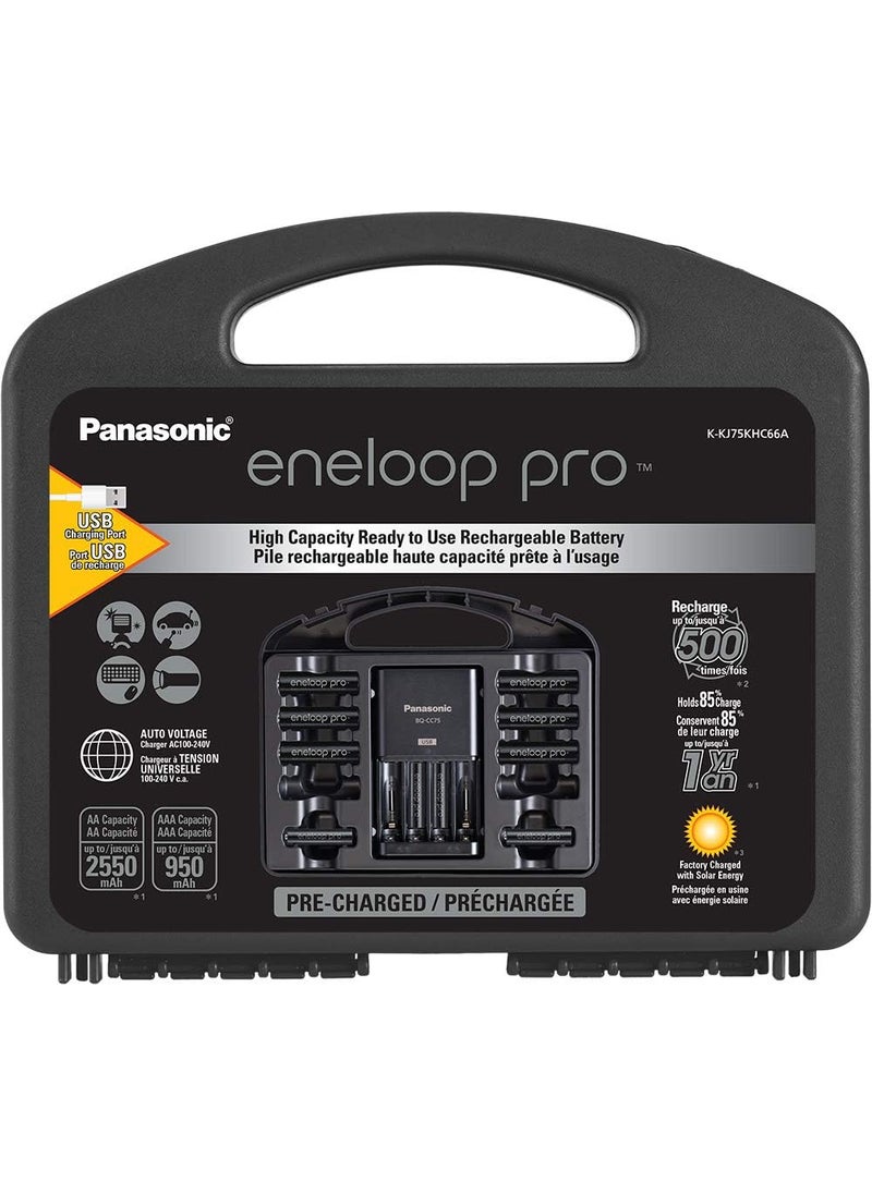 eneloop Panasonic KKJ75KHC66A eneloop pro High Capacity Rechargeable Batteries Power Pack 6AA 6AAA Advanced Battery Charger with USB Charging Port and Plastic Storage Case  - Image 1