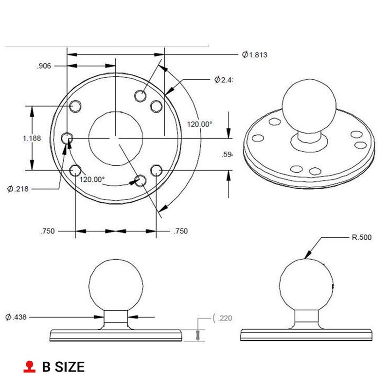 RAM Mounts GPS Round Plate with Ball RAM-B-202U with B Size 1" Ball - Image 2