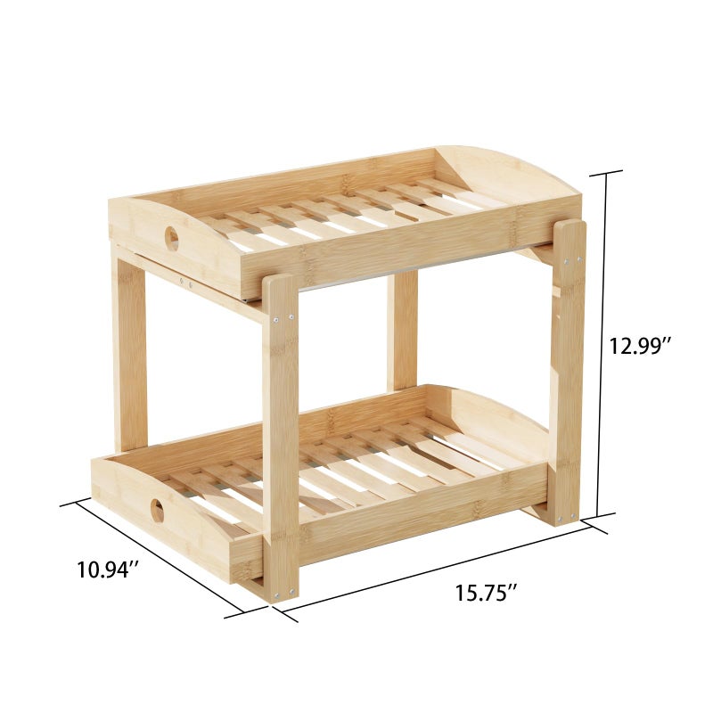 APRTAT 2 Pack Under Sink Organizer, Bamboo Wooden 2-Tier Pull-Out Storage with Sliding Drawers for Kitchen and Bathroom Cabinets, Easy Installation (Natural) - Image 2