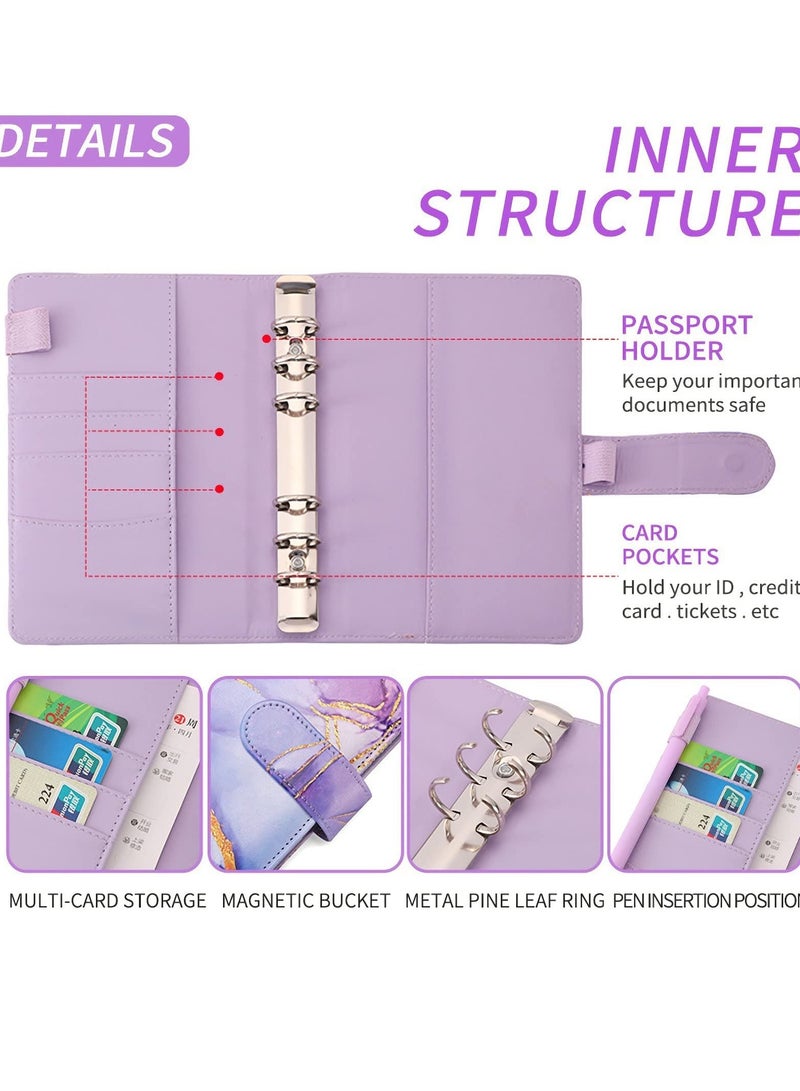 KASTWAVE Budget Binder with Zipper Envelopes, Cash Envelopes for Budgeting, A6 PU Leather Budget Binder Planner with 12 Pcs Clear Zipper Envelopes, 12 Pcs Budget Sheets for Budgeting, Saving Money(Azure) - Image 4