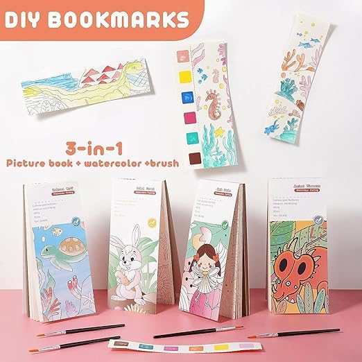 MASENT Watercolor Painting Books for Beginners, Pocket 20 Pages Book with 1 Paint Brush, Sheet Cartoon Watercolor Paint Book Gift for Kids Design and Color (Pack of 1)(Character As per Stock) (Dream Adventure) - Image 2
