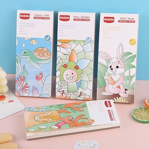 MASENT Watercolor Painting Books for Beginners, Pocket 20 Pages Book with 1 Paint Brush, Sheet Cartoon Watercolor Paint Book Gift for Kids Design and Color (Pack of 1)(Character As per Stock) (Dream Adventure) - Image 3
