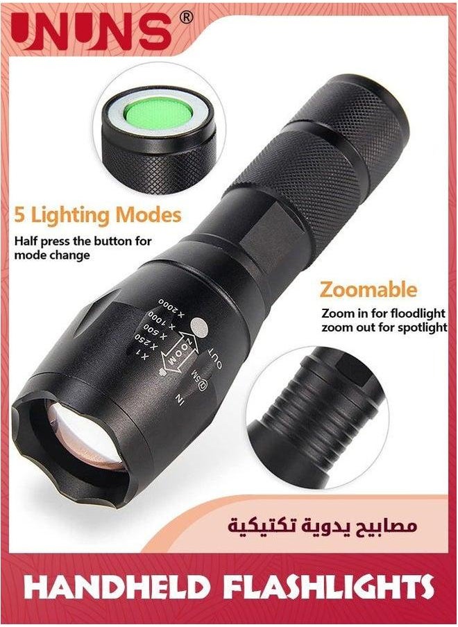 UNUNS Handheld Flashlights Rechargeable,Tactical Flashlight,High Lumens Long Range Lighting,5 Modes LED Zoomable Hunting Flashlight Torch,Emergency Flash Lights For Indoor Outdoor Camping Activities  - Image 2