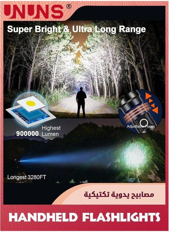 UNUNS Handheld Flashlights Rechargeable,Tactical Flashlight,High Lumens Long Range Lighting,5 Modes LED Zoomable Hunting Flashlight Torch,Emergency Flash Lights For Indoor Outdoor Camping Activities  - Image 5