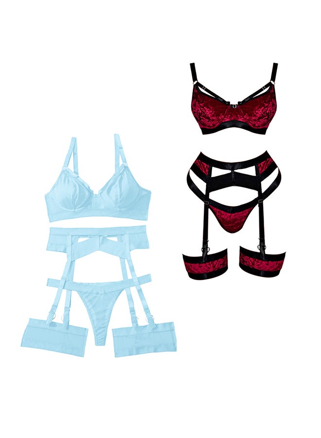 MARGOUN 2 Pack Small Size Women Sheer Mesh Garter Lingerie Set Strappy Teddy Babydoll Bra and Panty with Leg Ring 4 Piece Lingerie Set - Image 2