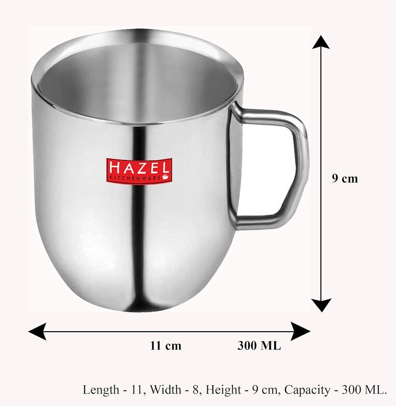 HAZEL Stainless Steel Tea Coffe Cup Set 300 ml Each Steel Mugs for Coffee with Silver Glossy Finish Unbreakable Cups for Tea Ideal for Daily Use Set of 6 - Image 4