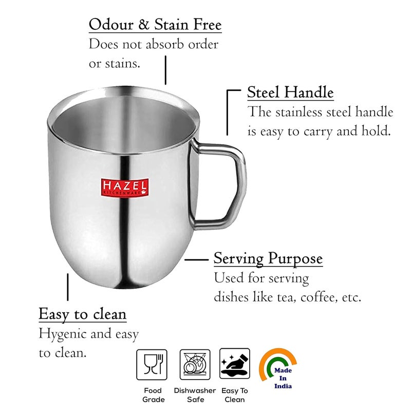 HAZEL Stainless Steel Tea Coffe Cup Set 300 ml Each Steel Mugs for Coffee with Silver Glossy Finish Unbreakable Cups for Tea Ideal for Daily Use Set of 6 - Image 3