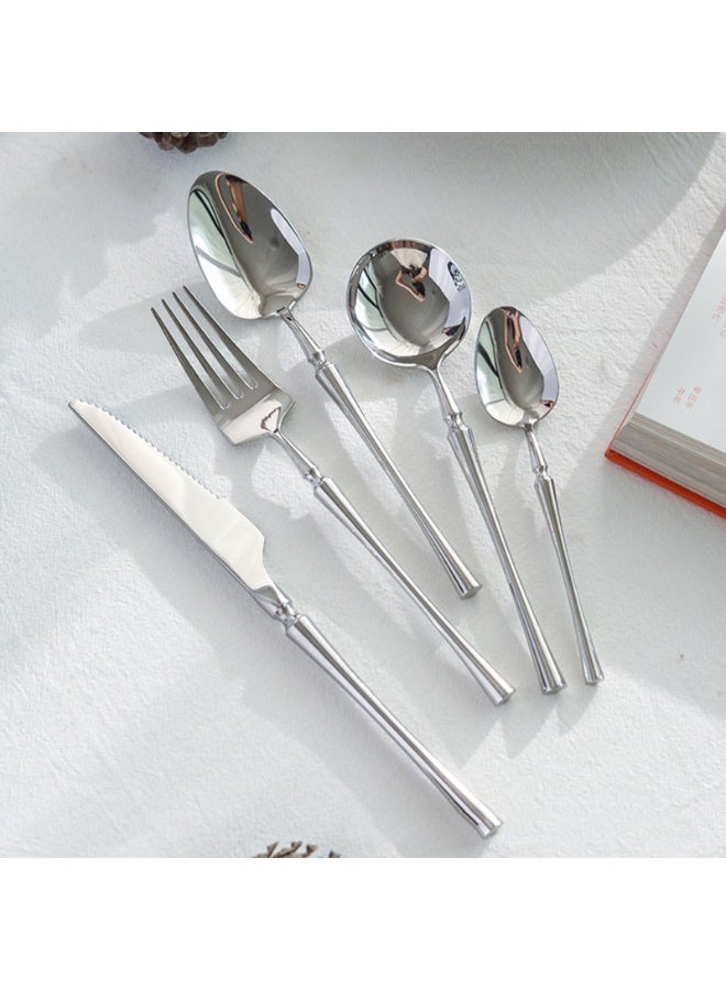 Mado Gallery Luxury Cutlery Set of 6 – Stainless Steel Flatware, Rose Gold, Black, Silver, Golden – Mirror Polished, Dishwasher Safe, with Gift Box – For Home & Restaurant (Silver) - Image 1