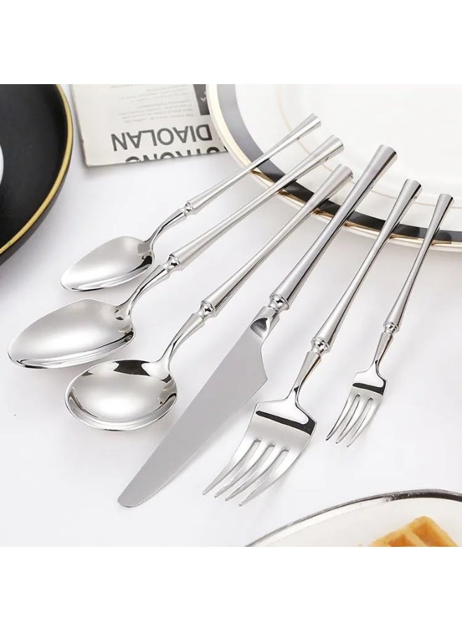 Mado Gallery Luxury Cutlery Set of 6 – Stainless Steel Flatware, Rose Gold, Black, Silver, Golden – Mirror Polished, Dishwasher Safe, with Gift Box – For Home & Restaurant (Silver) - Image 2