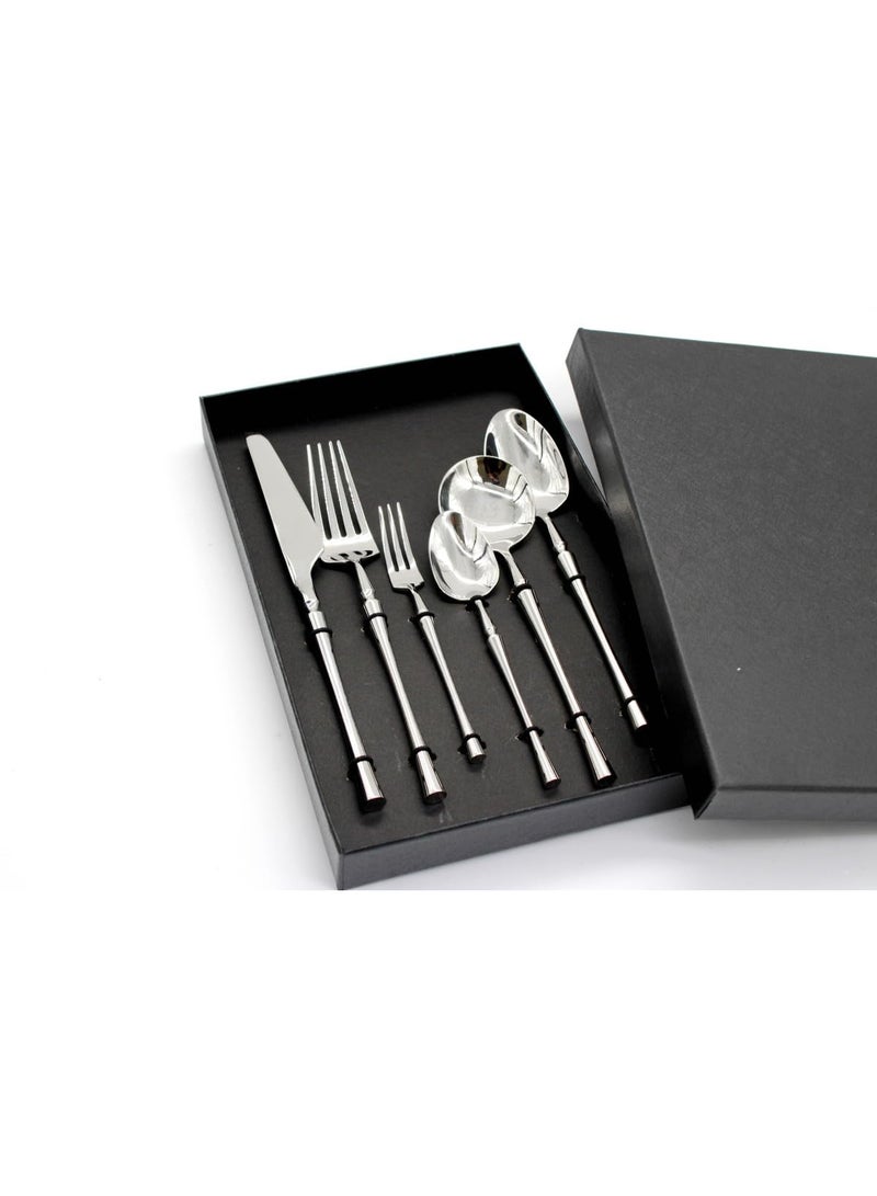 Mado Gallery Luxury Cutlery Set of 6 – Stainless Steel Flatware, Rose Gold, Black, Silver, Golden – Mirror Polished, Dishwasher Safe, with Gift Box – For Home & Restaurant (Silver) - Image 3