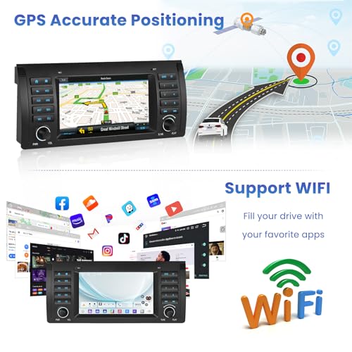 Inefala 5Ghz WiFi 2G+64G Android 15 Radio for BMW 5 Series E39 1996-2003 (E39)/BMW X5 E53 2002-2007/BMW M5 1996-2003 with Wireless Carplay Android Auto, 7 Inch HD Touch Screen with GPS Bluetooth FM/RDS - Image 4