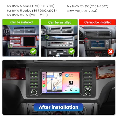 Inefala 5Ghz WiFi 2G+64G Android 15 Radio for BMW 5 Series E39 1996-2003 (E39)/BMW X5 E53 2002-2007/BMW M5 1996-2003 with Wireless Carplay Android Auto, 7 Inch HD Touch Screen with GPS Bluetooth FM/RDS - Image 2