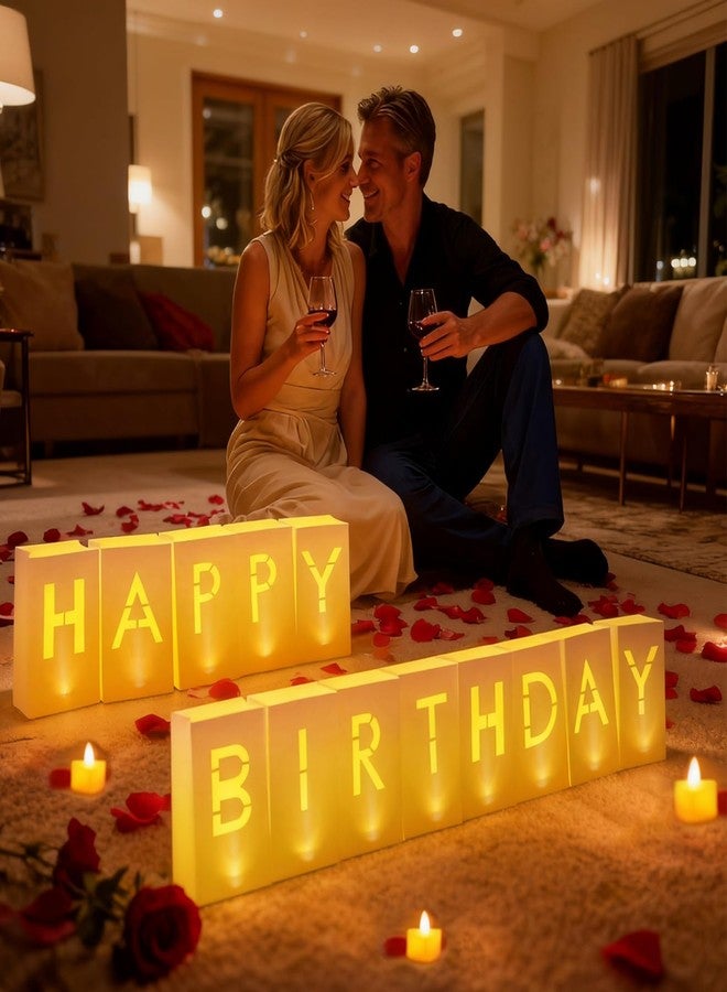 VidwanHome زينة عيد ميلاد سعيدة للنساء والرجال - مجموعة مفاجئة مع حروف مضيئة، 30 شمعة شاي، 2000 بتلة ورد، 10 بالونات - أكياس مضيئة لإنشاء لافتة عيد ميلاد جميلة (W) - Image 1