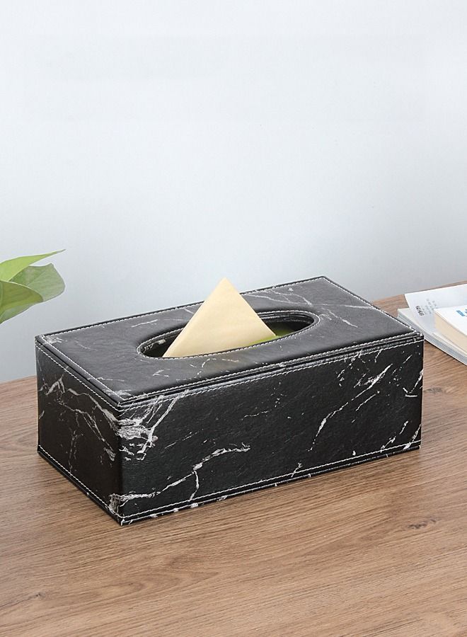 XIANGYU Tissue Box Cover PU Leather Facial Tissue Box Holder for Dresser Bathroom Decor Marble Pattern - Image 1