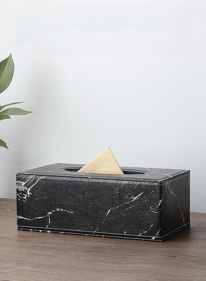 XIANGYU Tissue Box Cover PU Leather Facial Tissue Box Holder for Dresser Bathroom Decor Marble Pattern - Image 2