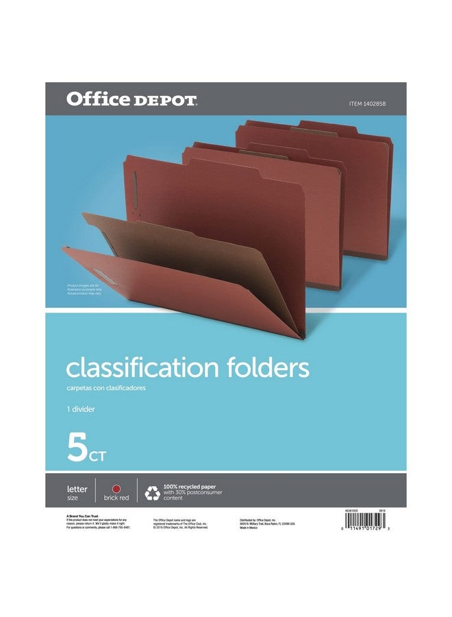 Office Depot Classification Folders 1 3/4In. Expansion Letter Size 1 Divider 60% Recycled Red Pack Of 5 Om01729 - Image 2