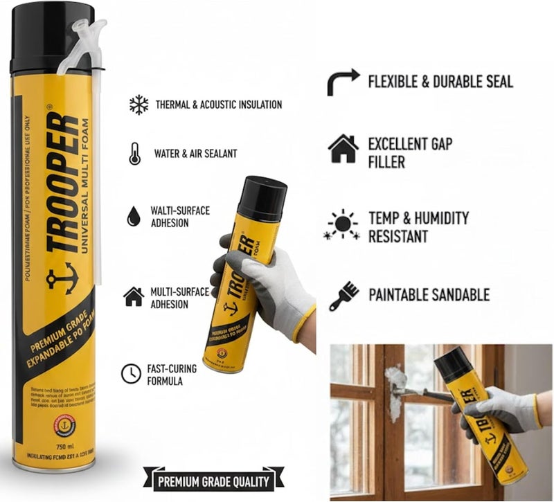 Trooper Premium Expandable Polyurethane PU Insulating Foam Sealant, 750 ML - Image 1