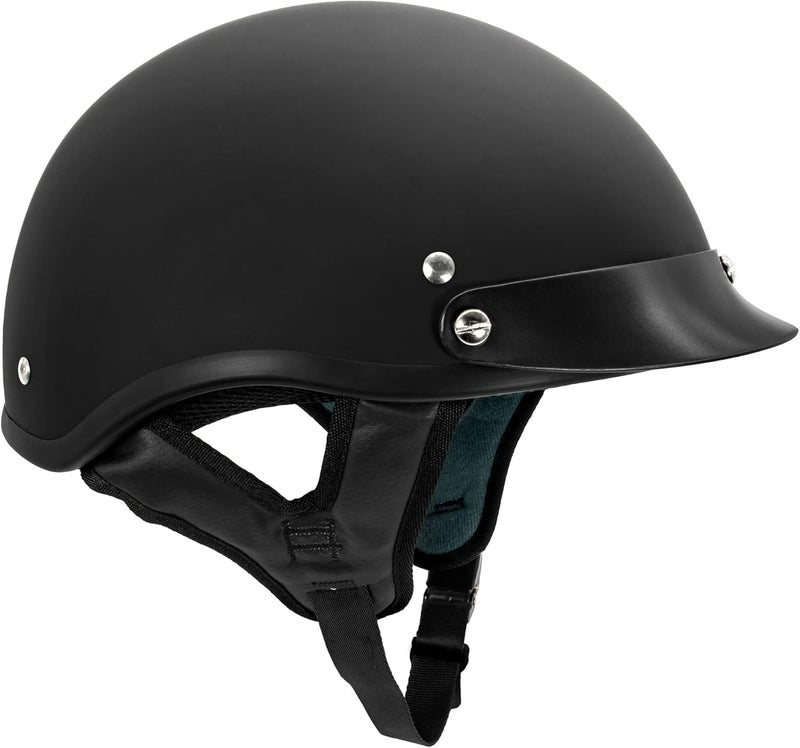 VCAN Cruiser Solid Half Face Motorcycle Helmet - Flat Black - Image 4