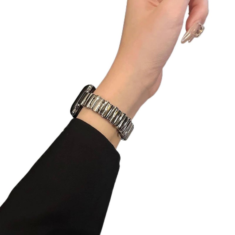 SK سوار ساعة ذكية سوار معدني من الستانلس ستيل متوافق مع Apple Watch بملاءمة قابلة للتعديل وحزام بديل بتصميم معدني أنيق باللون Starlight قابل للتعديل - Image 5