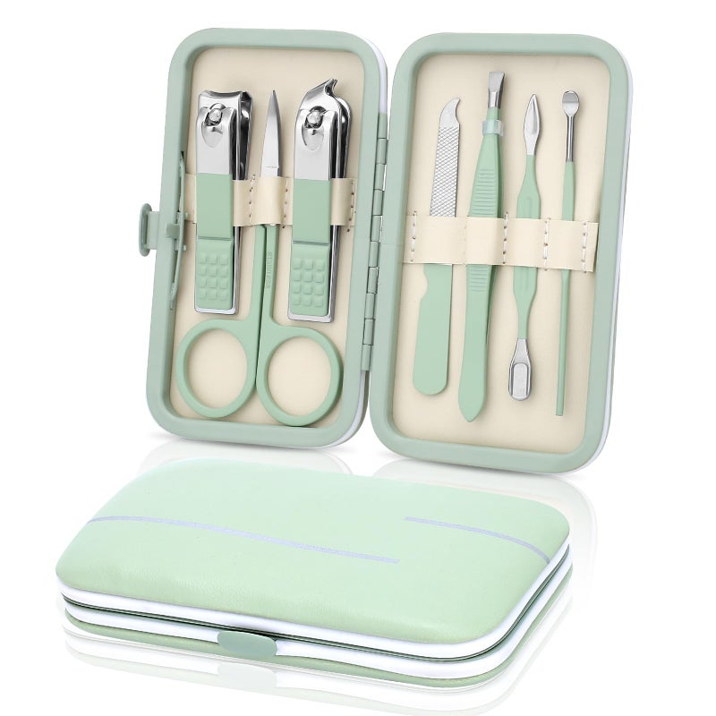 LifHap Manicure Set-Stainless Steel Nail Care Set-Professional 7 in 1 Ingrown Toenail Clipper Grooming Tool-Pedicure Kit & Toe Nail Cutter-Thick Nail Scissors Toiletries with Cuticle Trimmer (Green) - Image 1