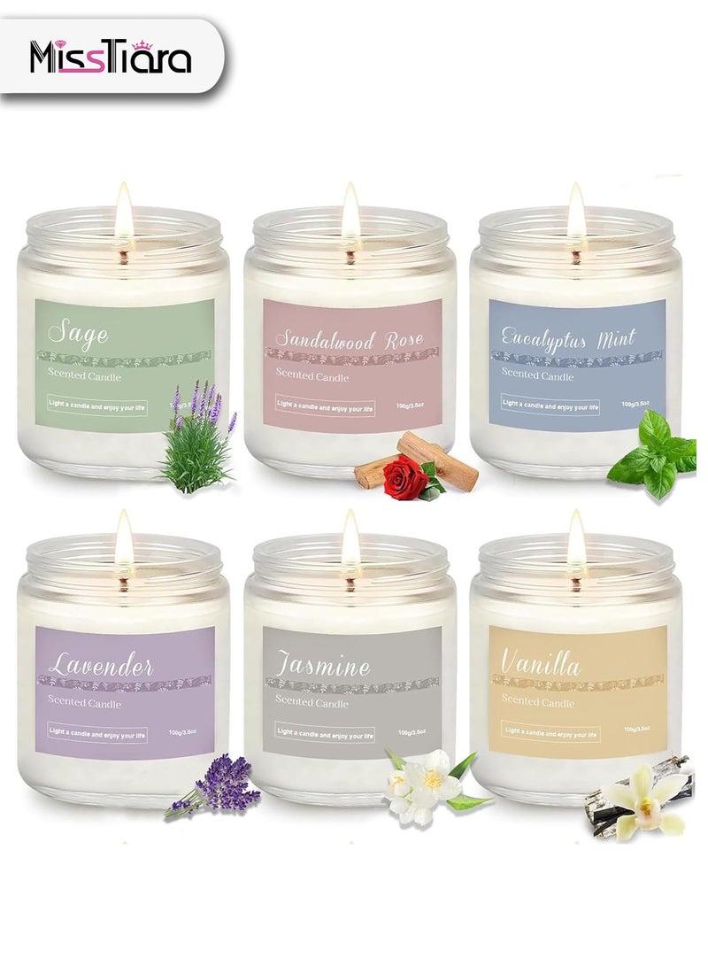 مس تيارا مجموعة من 6 شموع منزلية برائحة العلاج العطري، مجموعة هدايا للنساء، شمعة لافندر، شمع الصويا الطبيعي، مجموعة شموع طويلة الأمد، هدايا لأعياد الميلاد، عيد الحب، رمضان، هدية الذكرى السنوية - Image 1