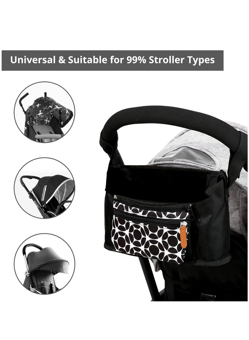 KASTWAVE Universal Stroller Organizer, Diaper Bag Baby Stroller Bag Caddy Organizer, for Stroller Accessories, with Muti Pockets, Non-Slip Stroller Hooks and Adjustable Strap, Black Cirlcle - Image 2