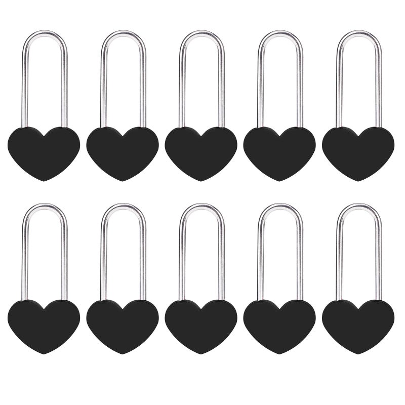 VeYocilk 10PC 35 50mm Love Lock Heart PadlockBlack Single Heart Wish Lock for Lovers WeddingValentinesAnniversaryTravel Valentines Day BridgeNO Key - Image 2