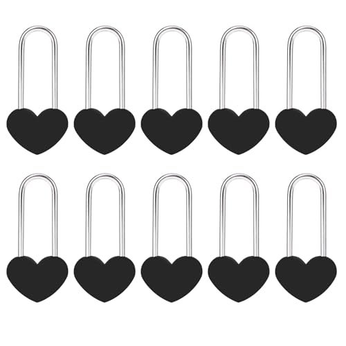 VeYocilk 10PC 35 50mm Love Lock Heart PadlockBlack Single Heart Wish Lock for Lovers WeddingValentinesAnniversaryTravel Valentines Day BridgeNO Key - Image 1