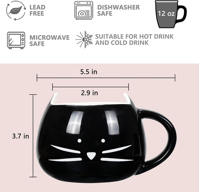 Koolkatkoo Cat Coffee Mugs for Cat Lover, Ceramic Kitty Tea Mug Gifts for Women Girls 12 oz Cup Black - Image 2