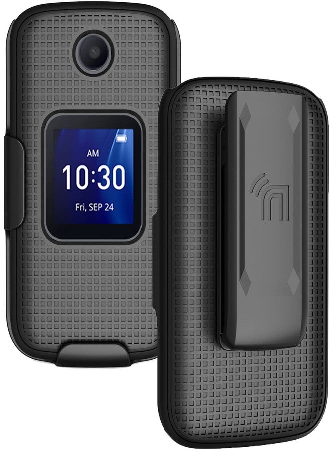نيكيد سيل فون جراب بمشبك لهاتف Go Flip 4 / TCL FLIP Pro، غطاء Nakedcellphone الصلب النحيف، وحامل حزام الخصر [دوار/بآلية تروس] لهواتف Alcatel 4056W، 4056L، 4056Z، 4056V - أسود - Image 1